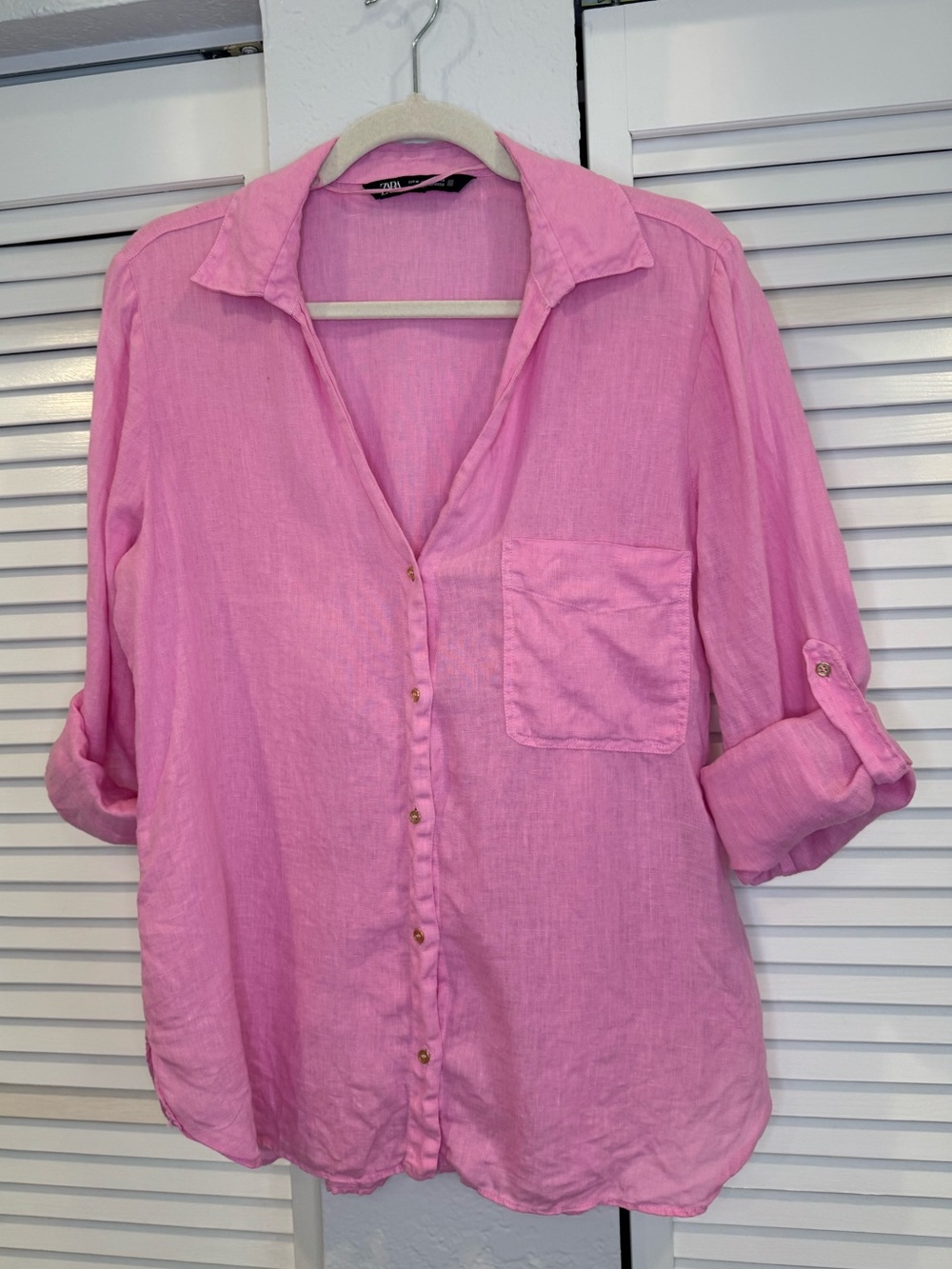 Zara Pink Linen Button Down Shirt